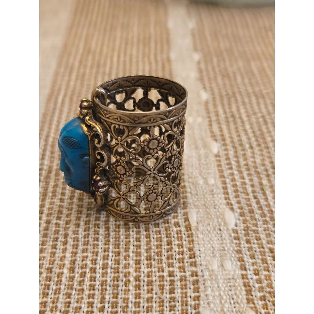 Vintage Filigree Tribal Mask Convertible Ring or Scarf Slide Ornate Statement Et